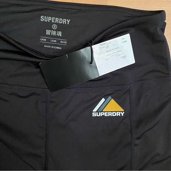 Superdry Base Layer Leggings Sz 10 Black NWT - Picture 1 of 7